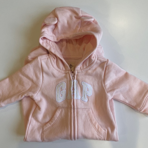 Baby Gap Logo One-Piece Jumpsuit Onesie with Bear Ears - Pure Pink - 0-3M - Picture 5 of 5